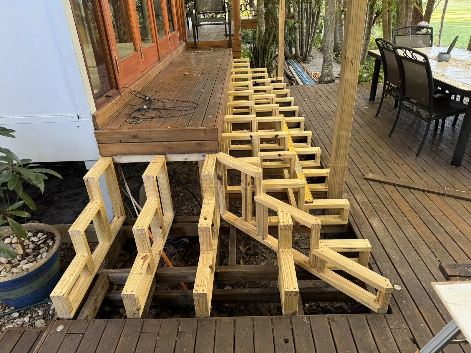 New timber stair framing during rebuild