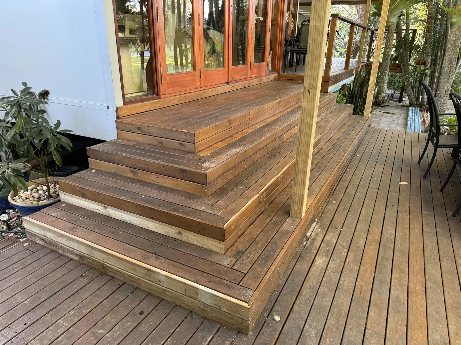 Finished timber deck and wide stair rebuild