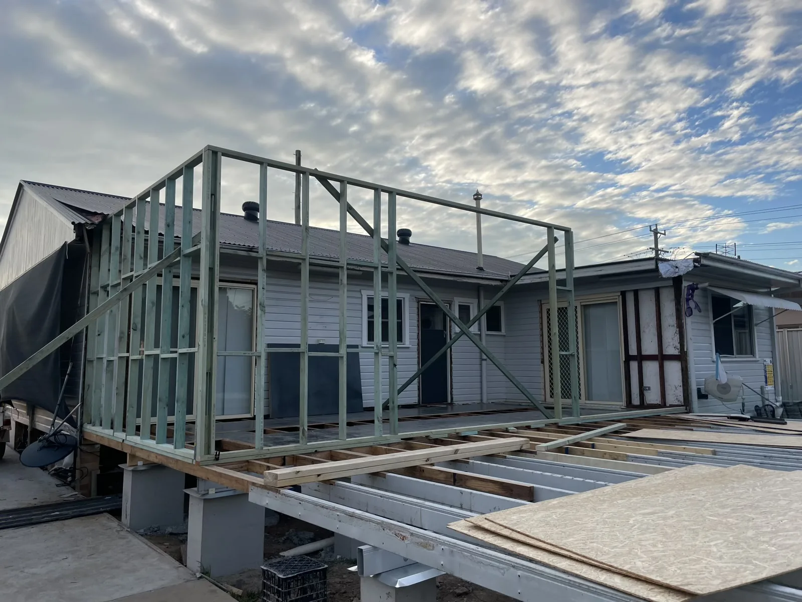 Large residential extension framing under construction