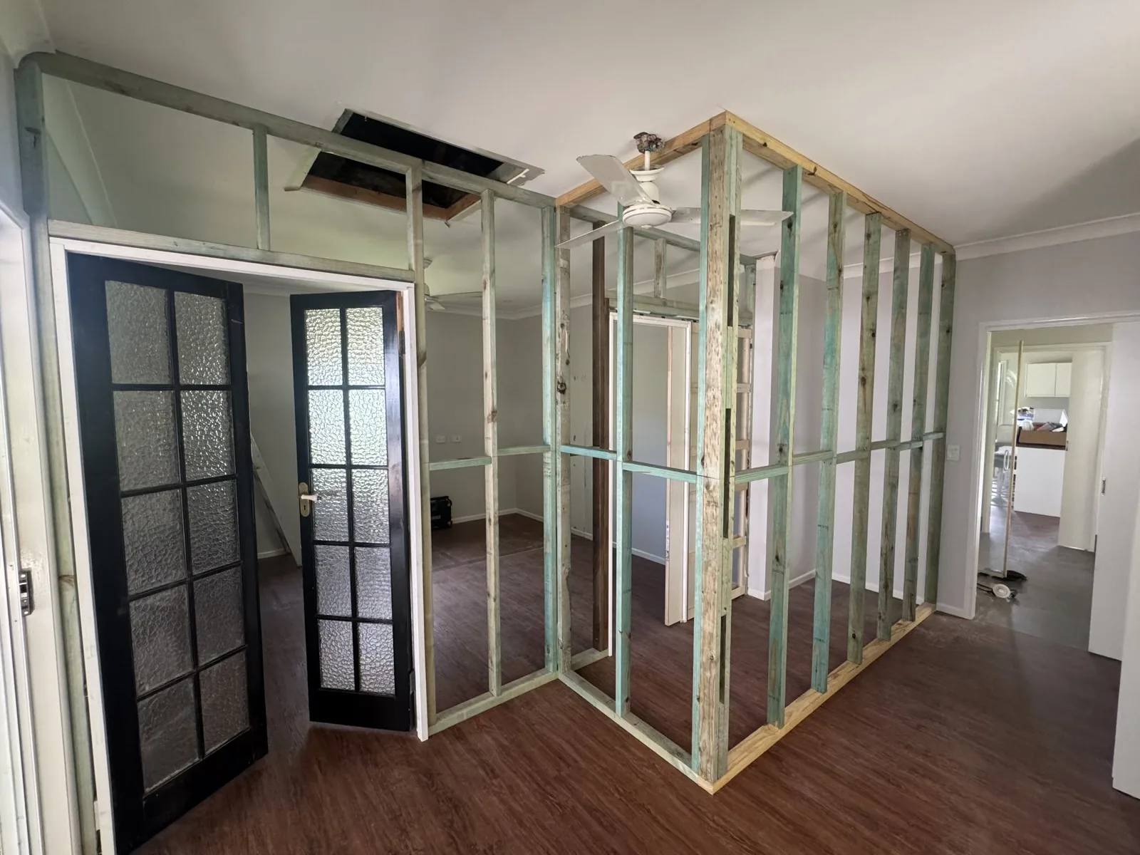 Timber partition framing during internal alteration