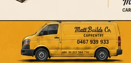 Retro yellow MattBuilds Co van illustration